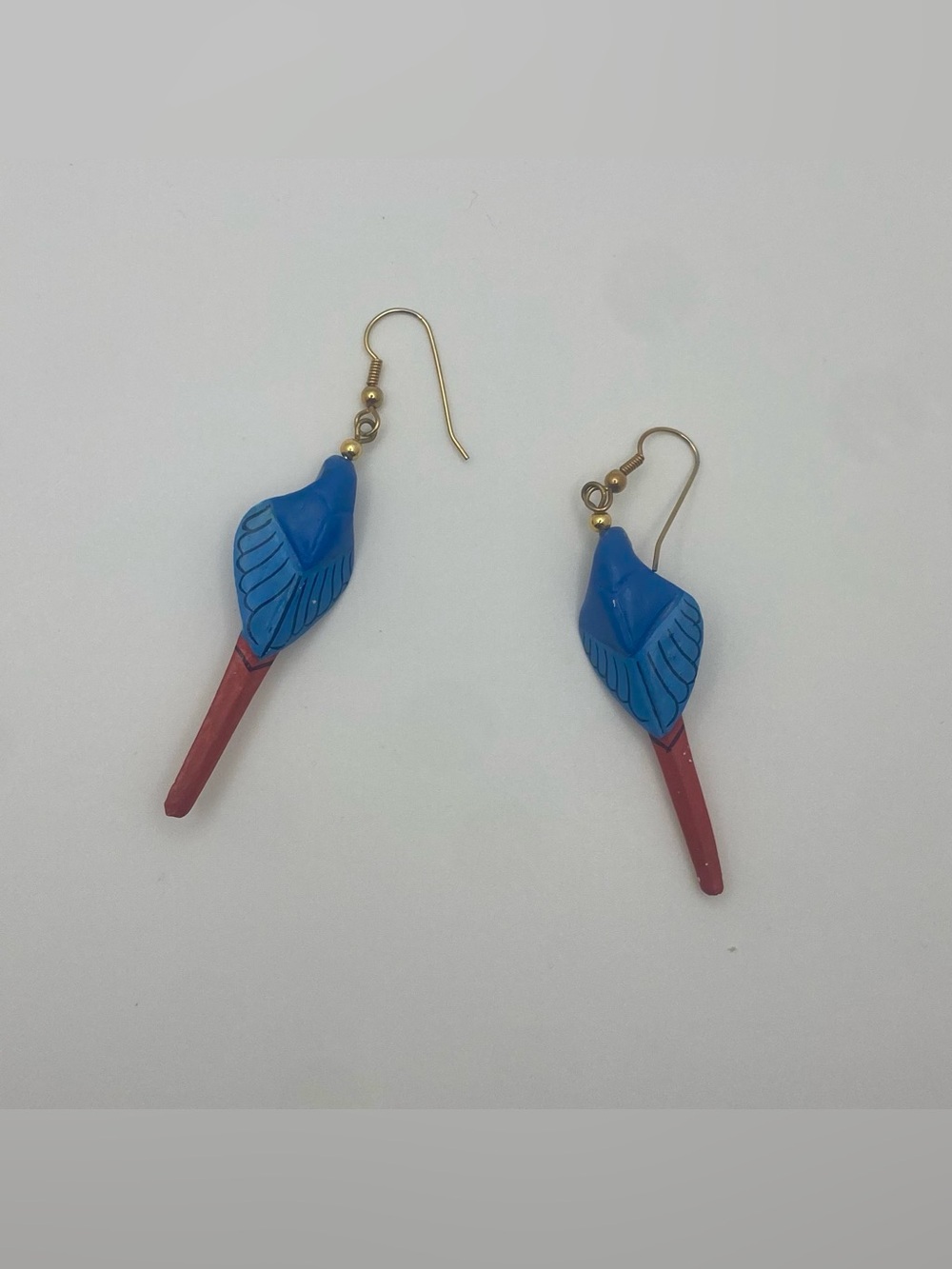 Blue & Red Parrot Drop Earrings - Lightweight Bird Design - Picture 5 of 5